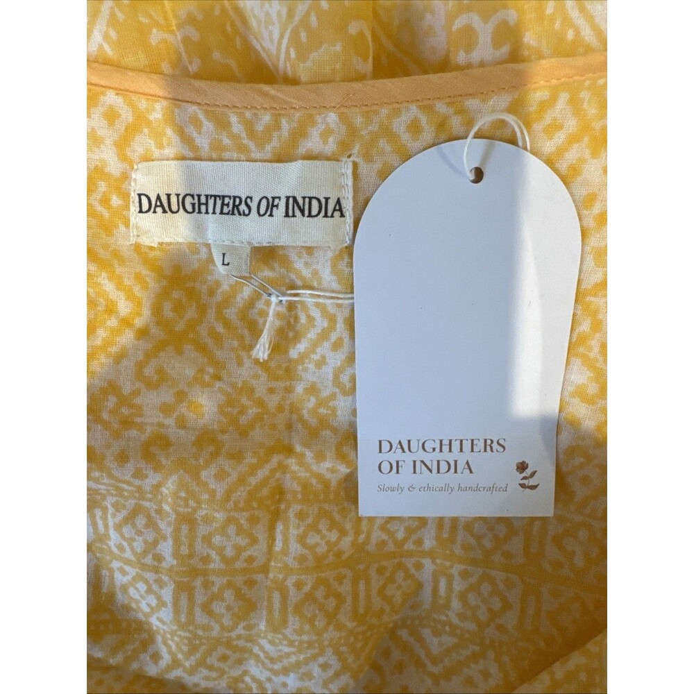 New NWT Daughters of India Jasmine Size L Maxi Dress Mango Yellow Cotton - Picture 8 of 14